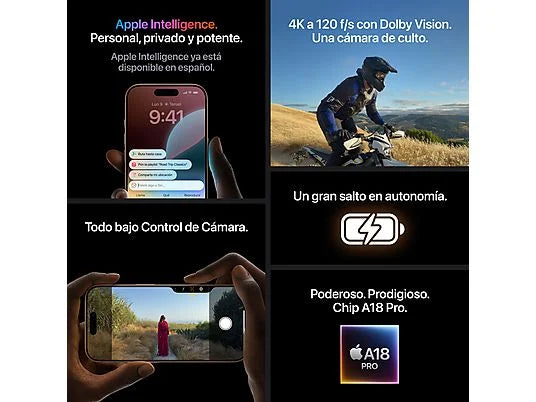 Apple iPhone 16 Pro Max, Titanio Negro, 256 GB, 5G, 6.9  OLED Super Retina XDR, Chip A18 Pro, iOS