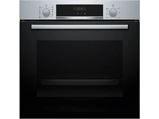 Horno - Bosch HBA574ES3, Multifunción, Pirolítico, 71 l, 59.4 cm, HotAir 3D, Asistente de limpieza con agua, Inox