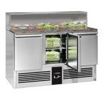 Saladette  Pizzakühltisch Premium - 1,37 x 0,7 M - mit 3 Türen