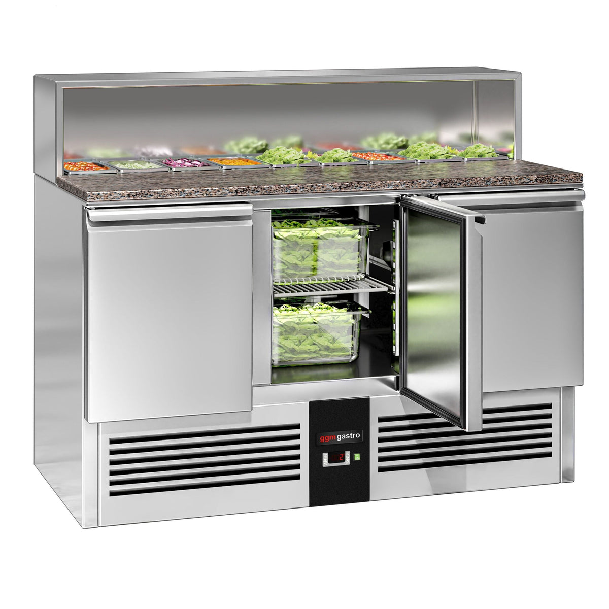 Saladette  Pizzakühltisch Premium - 1,37 x 0,7 M - mit 3 Türen