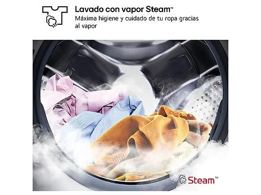 Lavadora carga frontal - LG F4X1008NWH, 8 kg, 1400 rpm, 10 programas, AI Direct Drive, ThinQ, Blanco Marfil