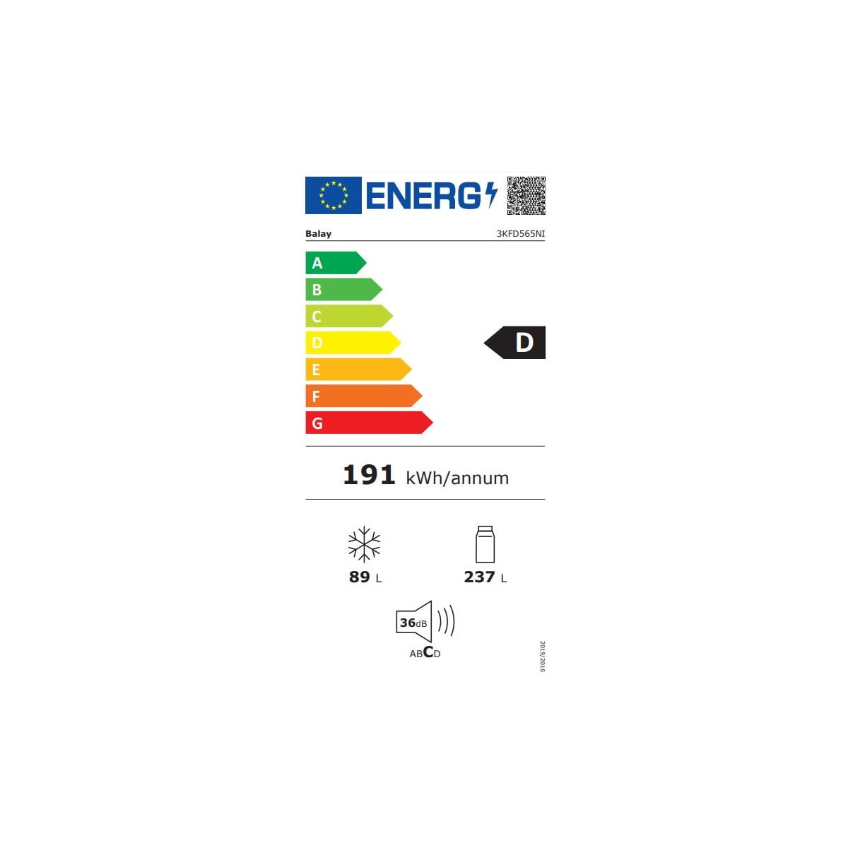 Frigorífico Combi Balay 3KFD565NI Negro