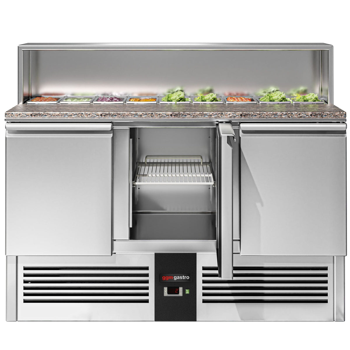 Saladette  Pizzakühltisch Premium - 1,37 x 0,7 M - mit 3 Türen