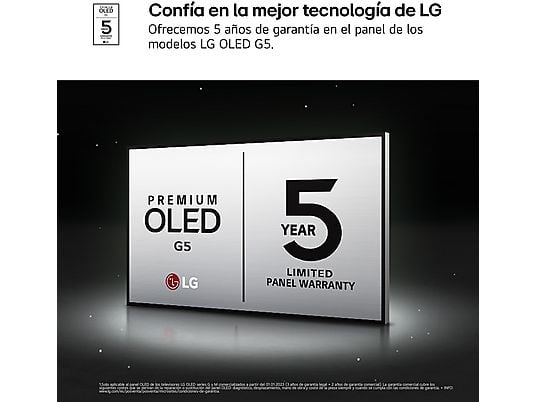 TV OLED 97 - LG OLED97G54LW, OLED 4K, Procesador Inteligente α11 AI Processor 4K Gen2, Smart TV, Gallery Design, negro roca