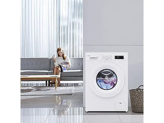Lavadora carga frontal - LG F4X1008NWH, 8 kg, 1400 rpm, 10 programas, AI Direct Drive, ThinQ, Blanco Marfil