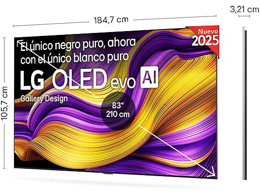 TV OLED 83" - LG OLED83G54LW.AEU, OLED 4K, Procesador Inteligente α11 AI Processor 4K Gen2, Smart TV, DVB-T2 (H.265), Rocky Black