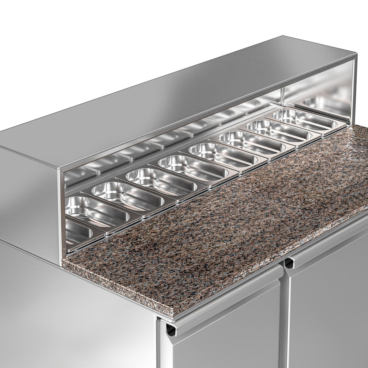 Saladette  Pizzakühltisch Premium - 1,37 x 0,7 M - mit 3 Türen