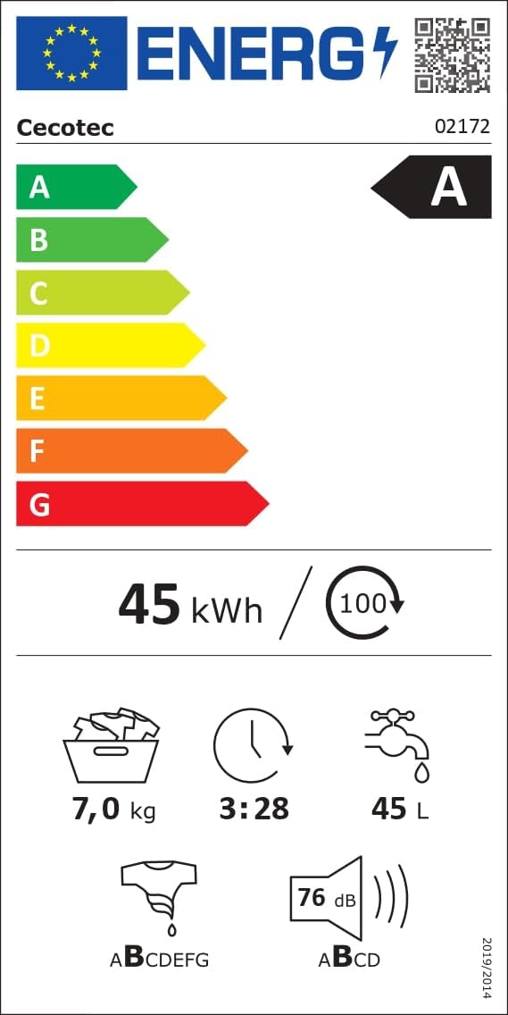 Lavadora Cecotec 02172 Bolero DressCode 7410 7kg 1200rpm a Inverter Bco