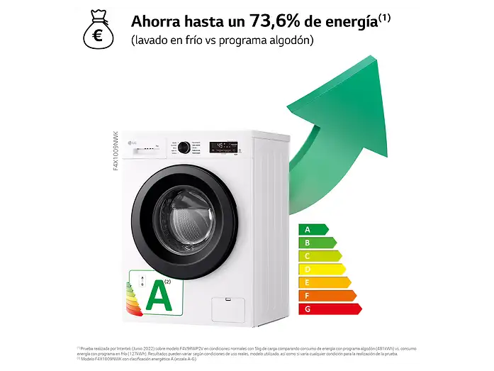 Lavadora carga frontal - LG F4X1009NWK, 9 kg, 1400 rpm, 10 programas, AI Direct Drive, ThinQ, Blanco Marfil