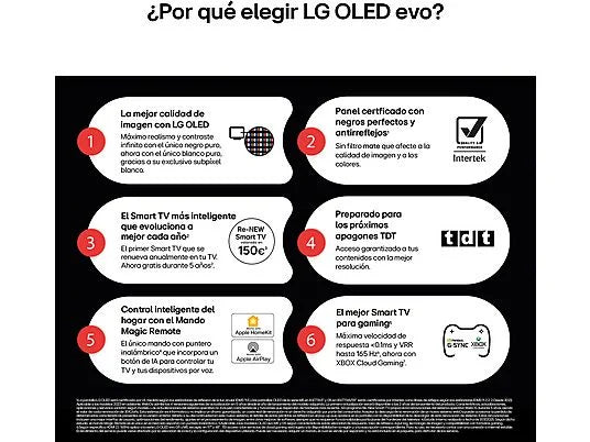 TV OLED 65 - LG OLED65G54LW, OLED 4K, Procesador Inteligente α11 AI Processor 4K Gen2, Smart TV, Rocky Black