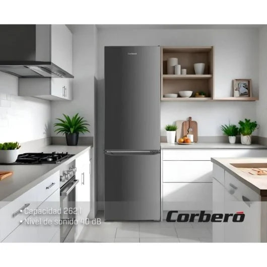 Frigorífico Corberó CCH1824EX 262L Inox Estático Luz LED Cajón para frutas y verduras Silencioso 40dB