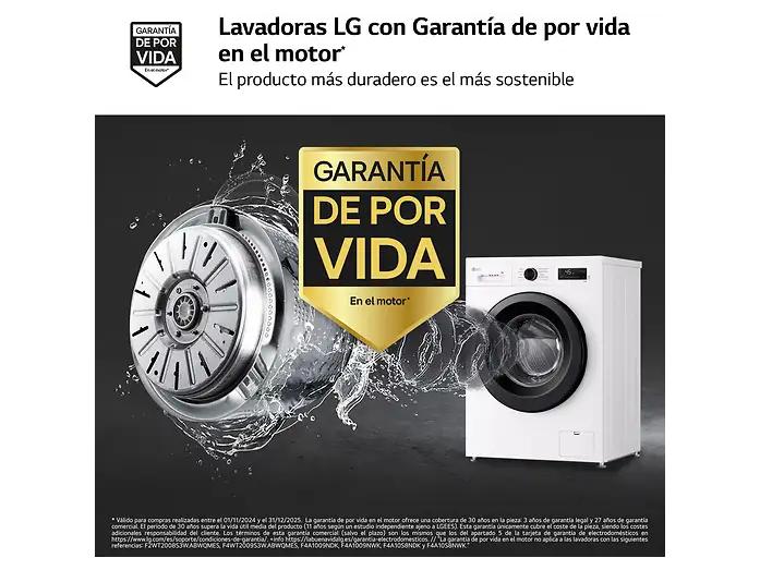 Lavadora carga frontal - LG F4X1009NWK, 9 kg, 1400 rpm, 10 programas, AI Direct Drive, ThinQ, Blanco Marfil