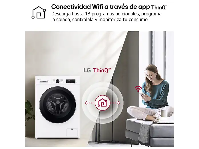 Lavadora carga frontal - LG F4X1009NWK, 9 kg, 1400 rpm, 10 programas, AI Direct Drive, ThinQ, Blanco Marfil