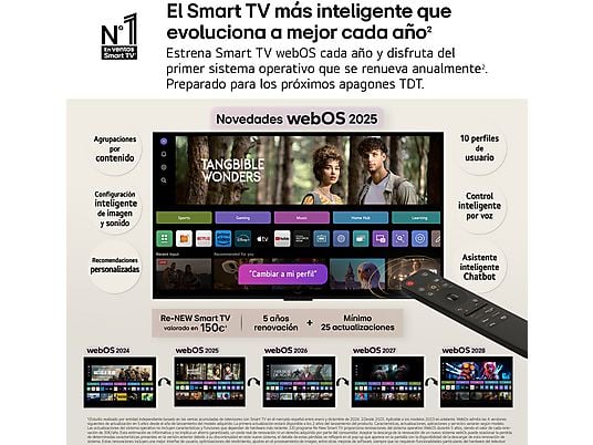 TV OLED 65 - LG OLED65C55LA, OLED 4K, Procesador Inteligente α9 AI Processor 4K Gen8, Smart TV, DVB-T2 (H.265), Negro