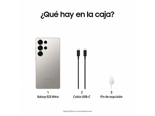 Móvil - Samsung Galaxy S25 Ultra, gris titanio, 256 GB, 12 GB RAM, 6.9 WQHD+, Snapdragon 8, 5000 mAh, Android 15